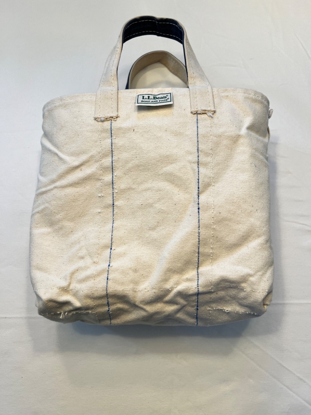 *FIRM PRICE* Vintage L.L. Bean Boat Tote Medium Navy /Natural Canvas Reg Handles - Picture 5 of 14